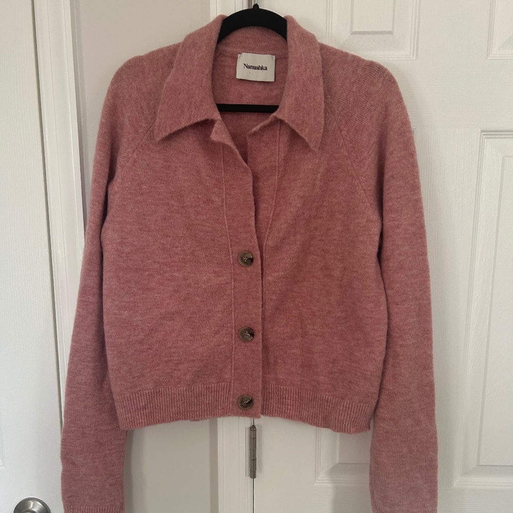 Nanushka Pink Cade Wool-Blend Polo Cardigan